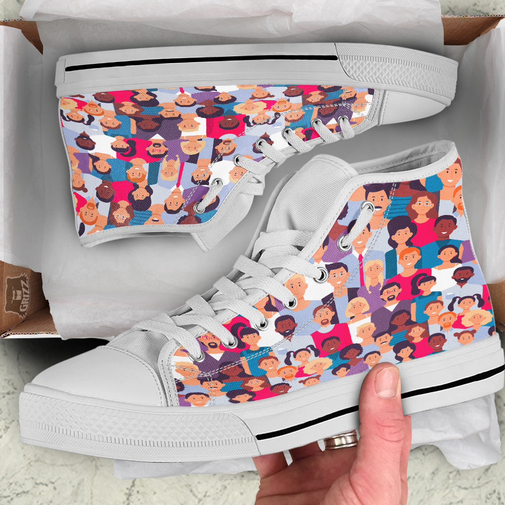 People Smile Colorful Print Pattern White High Top Shoes-grizzshop