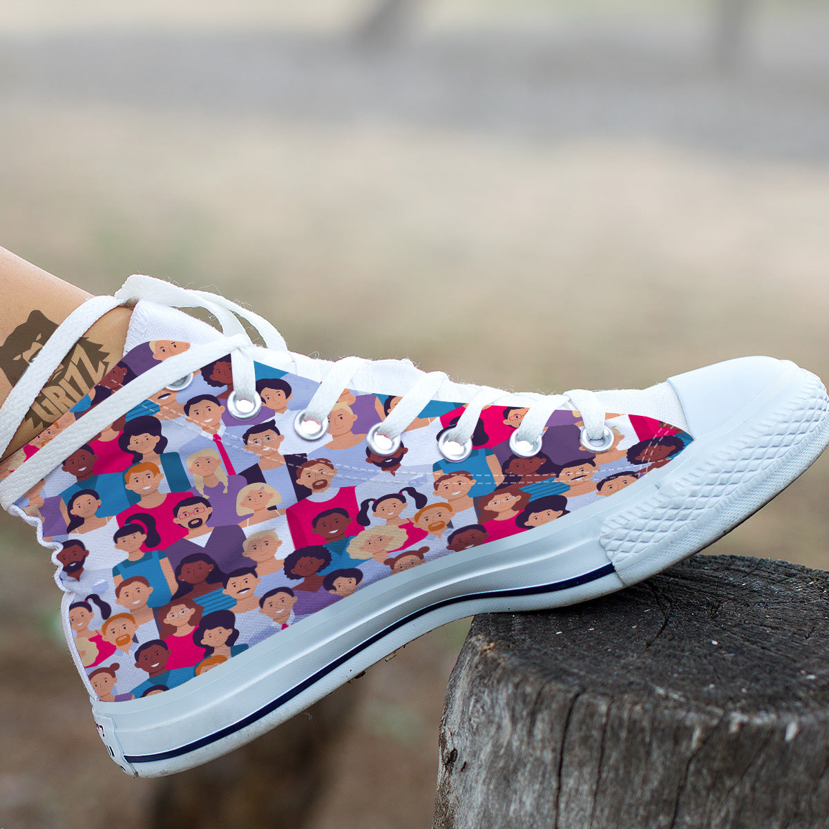 People Smile Colorful Print Pattern White High Top Shoes-grizzshop