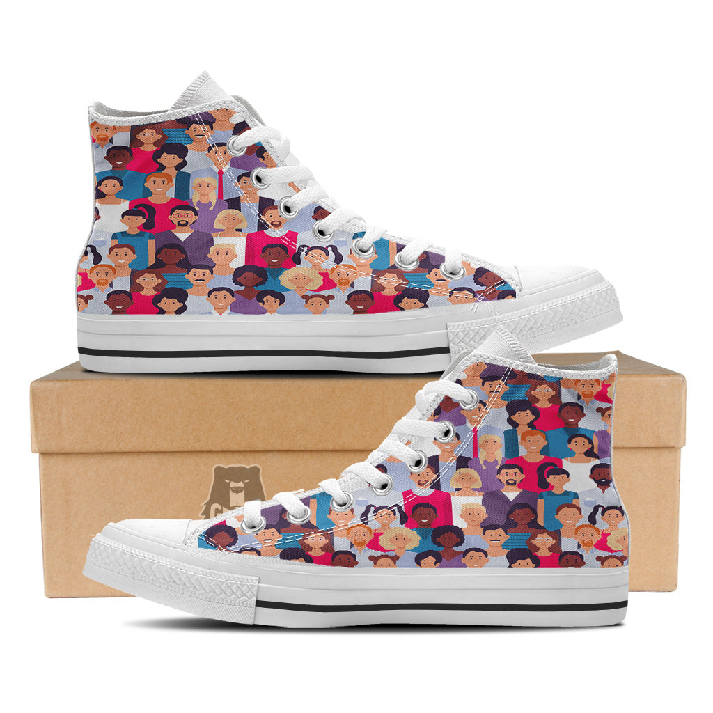 People Smile Colorful Print Pattern White High Top Shoes-grizzshop