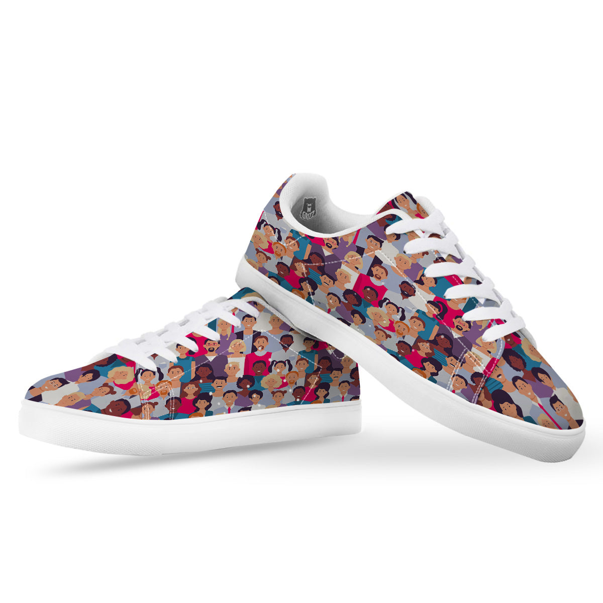 People Smile Colorful Print Pattern White Low Top Sneakers-grizzshop