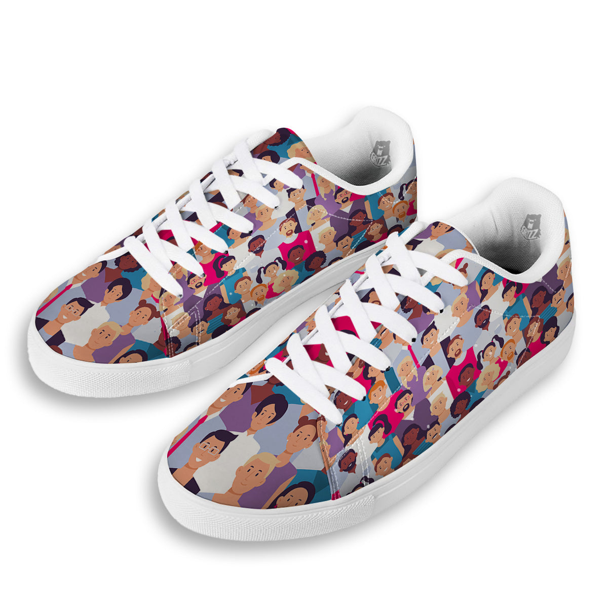 People Smile Colorful Print Pattern White Low Top Sneakers-grizzshop