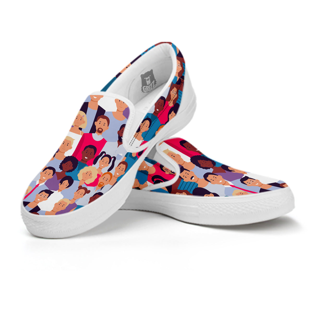 People Smile Colorful Print Pattern White Slip On Shoes-grizzshop