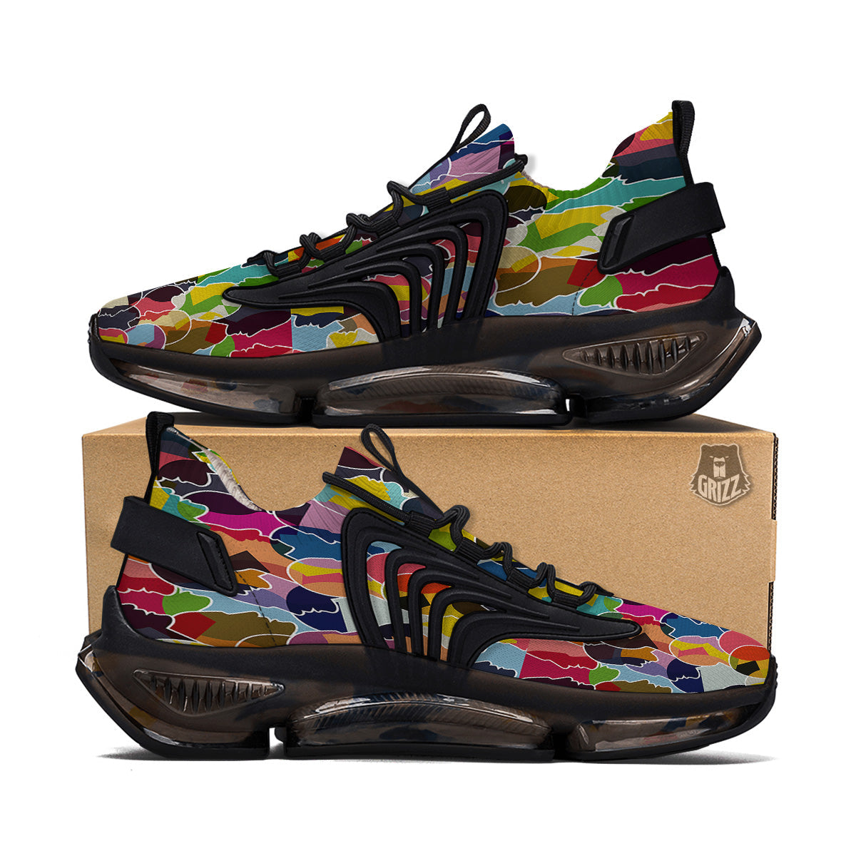 People Talking Colorful Print Pattern Black Gym Shoes-grizzshop