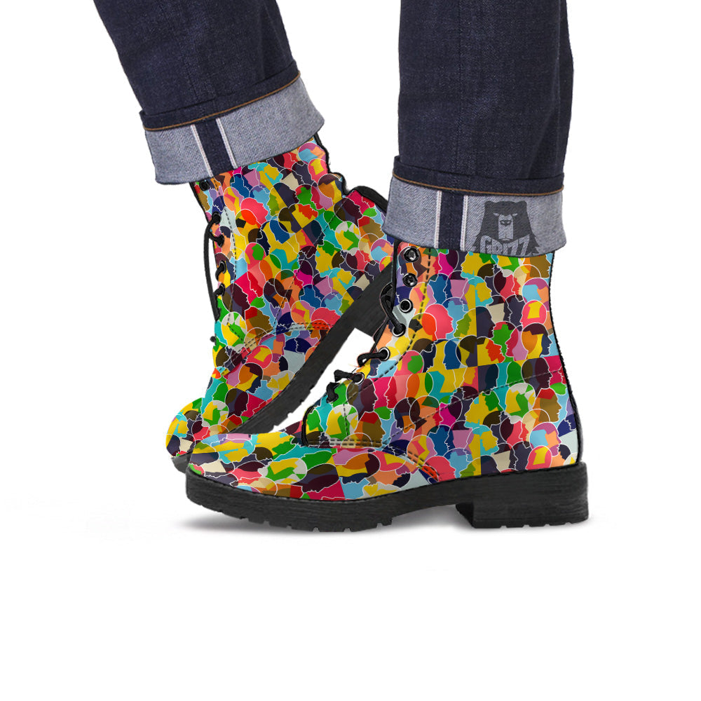 People Talking Colorful Print Pattern Leather Boots-grizzshop