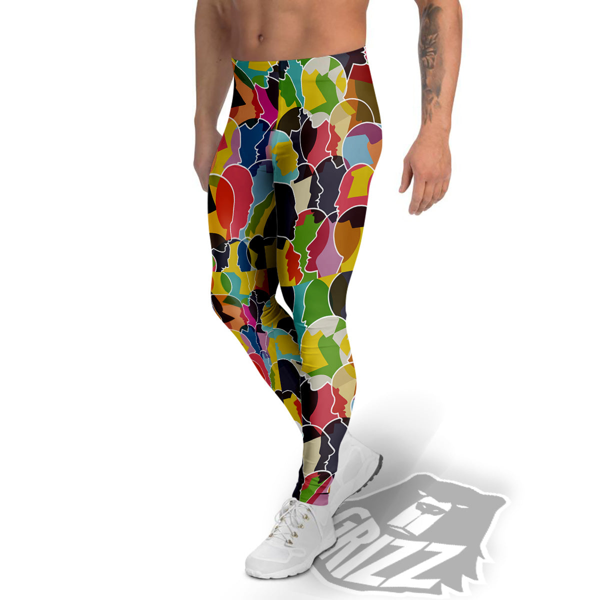 People Talking Colorful Print Pattern Men's Leggings-grizzshop
