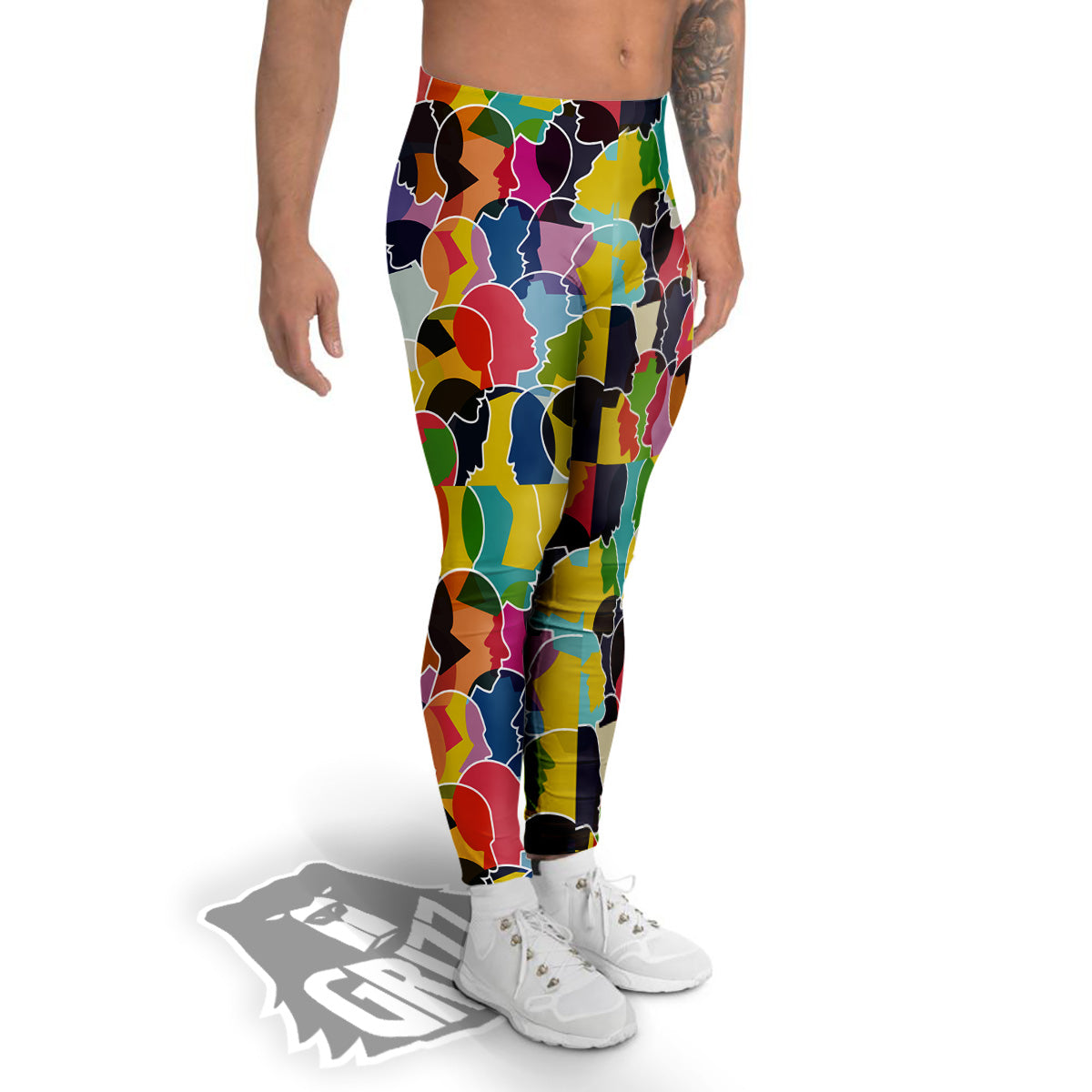People Talking Colorful Print Pattern Men's Leggings-grizzshop
