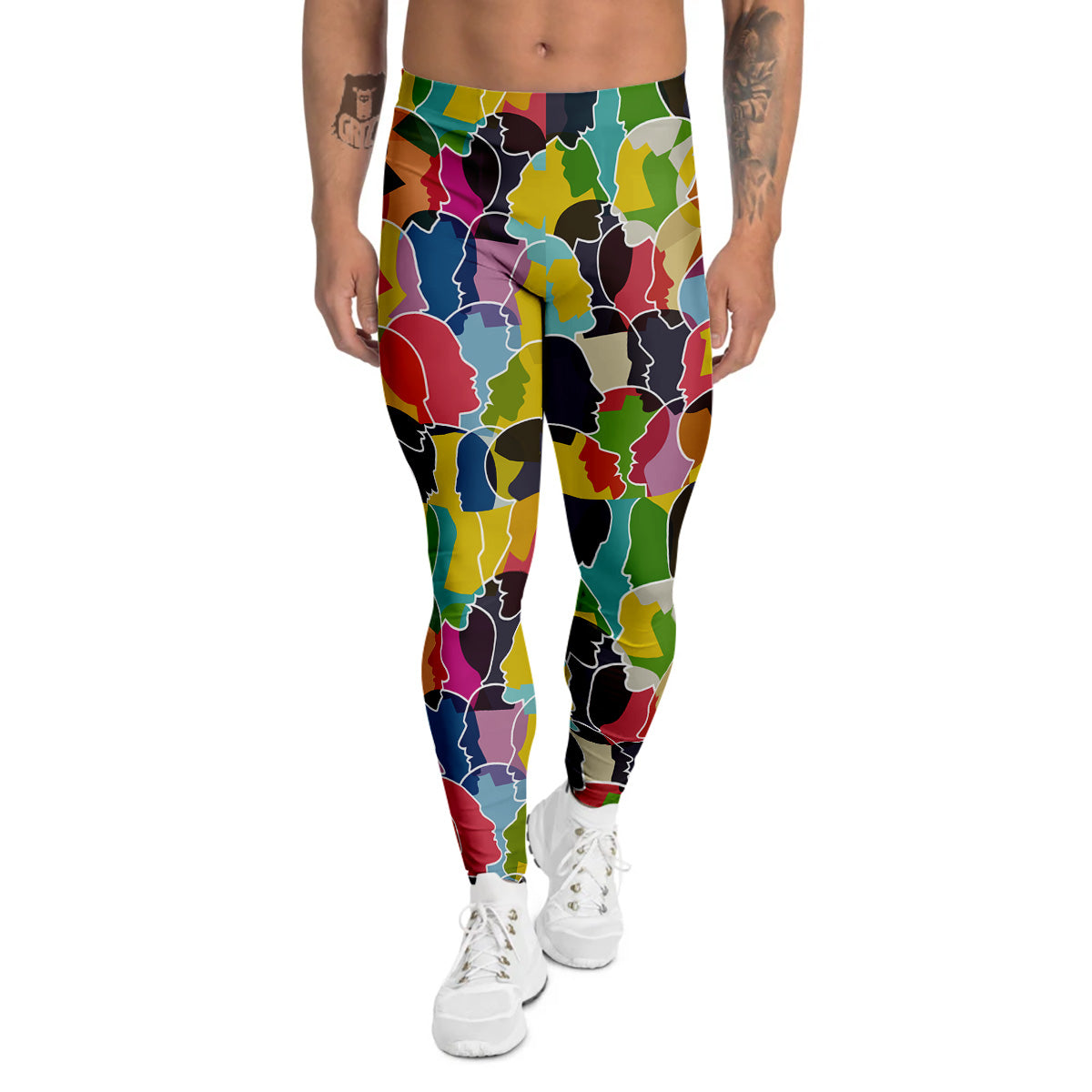 People Talking Colorful Print Pattern Men's Leggings-grizzshop