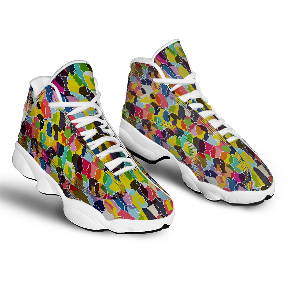 People Talking Colorful Print Pattern White Basketball Shoes-grizzshop