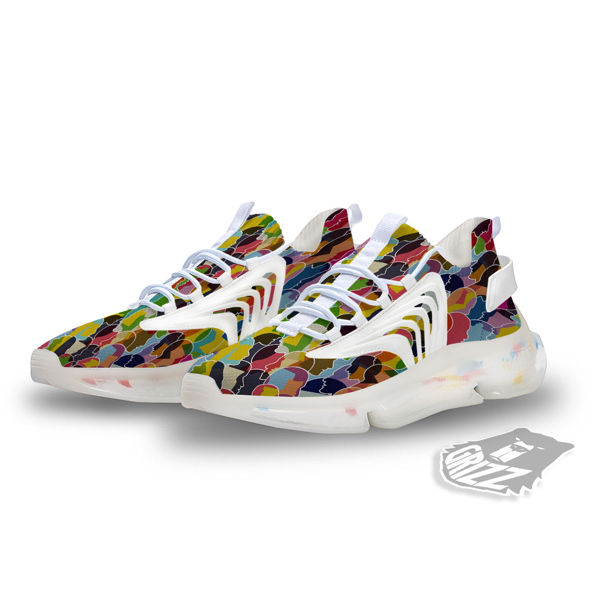 People Talking Colorful Print Pattern White Gym Shoes-grizzshop