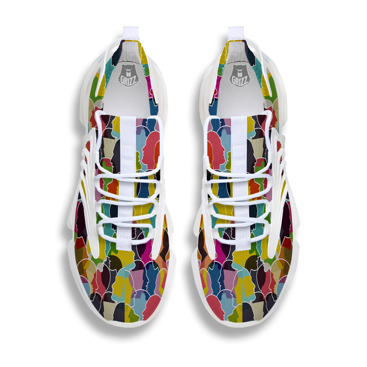 People Talking Colorful Print Pattern White Gym Shoes-grizzshop