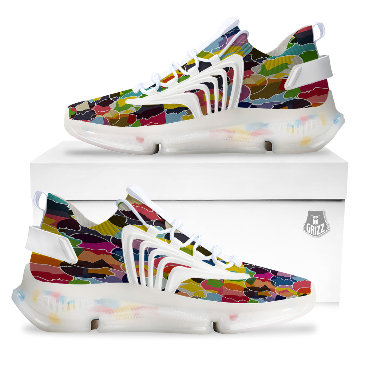 People Talking Colorful Print Pattern White Gym Shoes-grizzshop