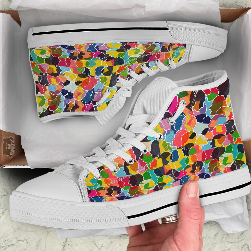 People Talking Colorful Print Pattern White High Top Shoes-grizzshop