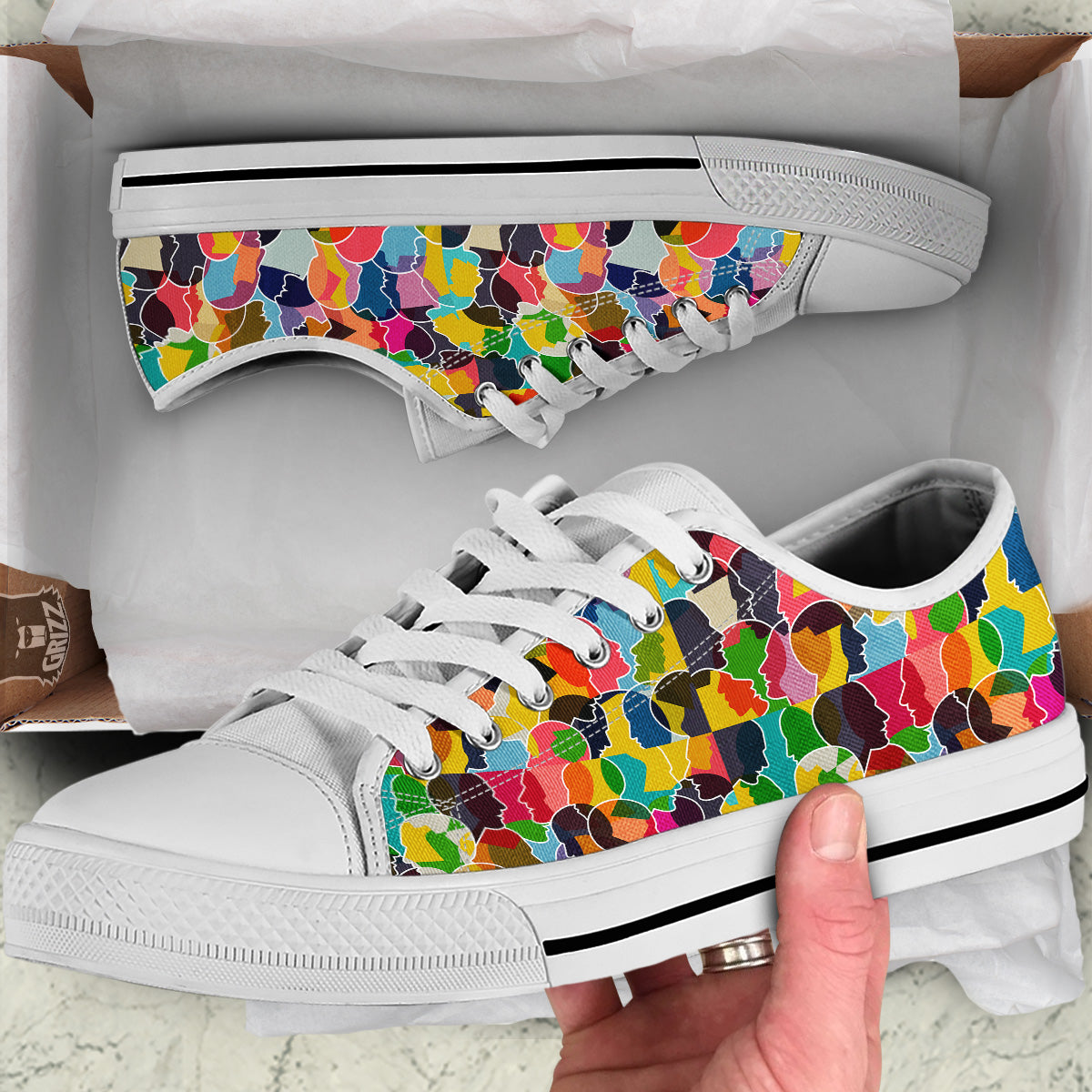 People Talking Colorful Print Pattern White Low Top Shoes-grizzshop