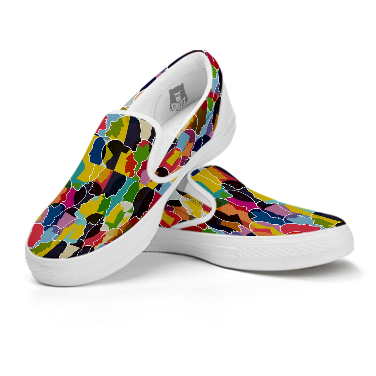 People Talking Colorful Print Pattern White Slip On Shoes-grizzshop