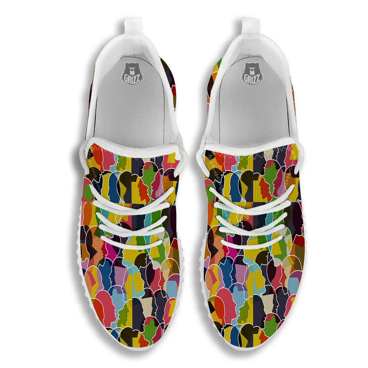 People Talking Colorful Print Pattern White Walking Shoes-grizzshop