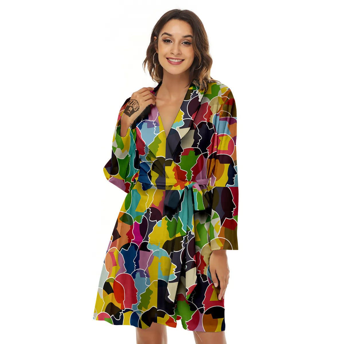 People Talking Colorful Print Pattern Women's Robe-grizzshop