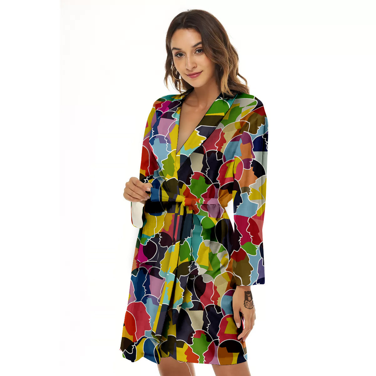 People Talking Colorful Print Pattern Women's Robe-grizzshop