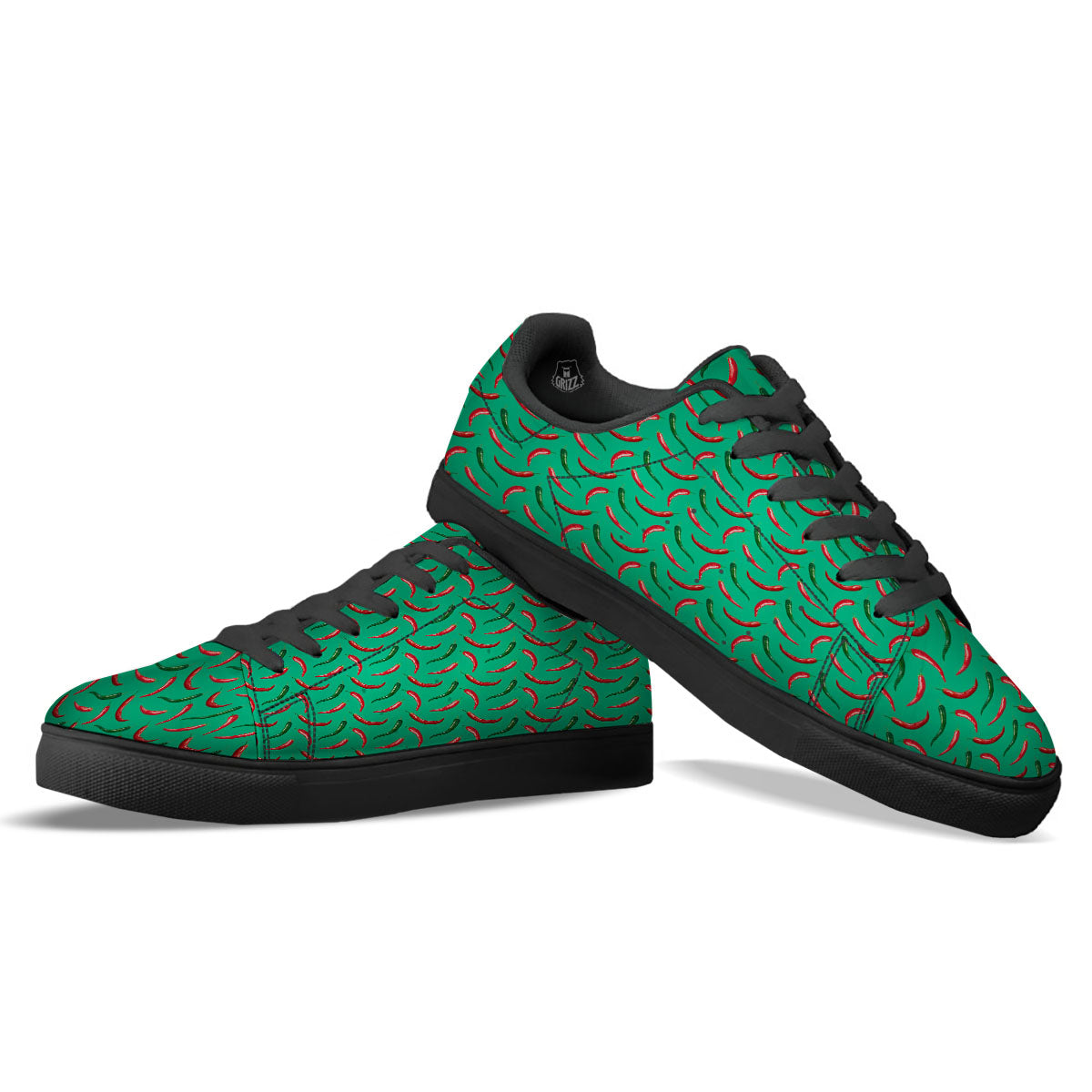 Peppers Chili Green Print Pattern Black Low Top Sneakers-grizzshop