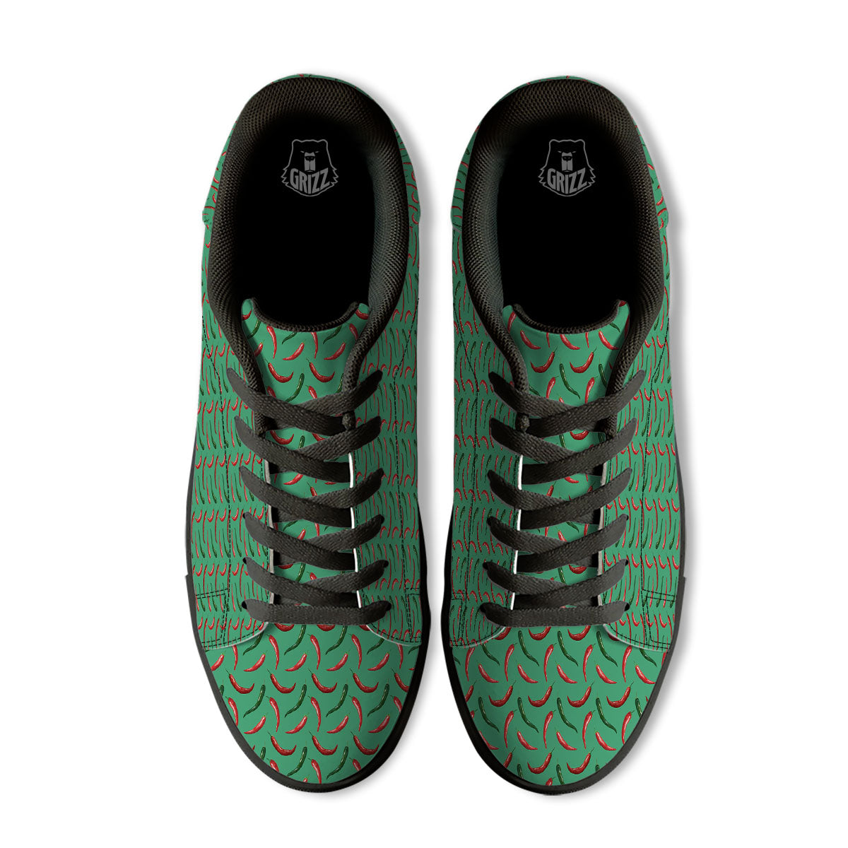Peppers Chili Green Print Pattern Black Low Top Sneakers-grizzshop