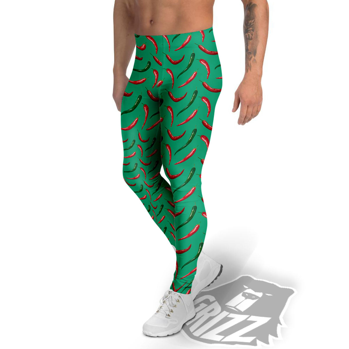 Peppers Chili Green Print Pattern Men's Leggings-grizzshop