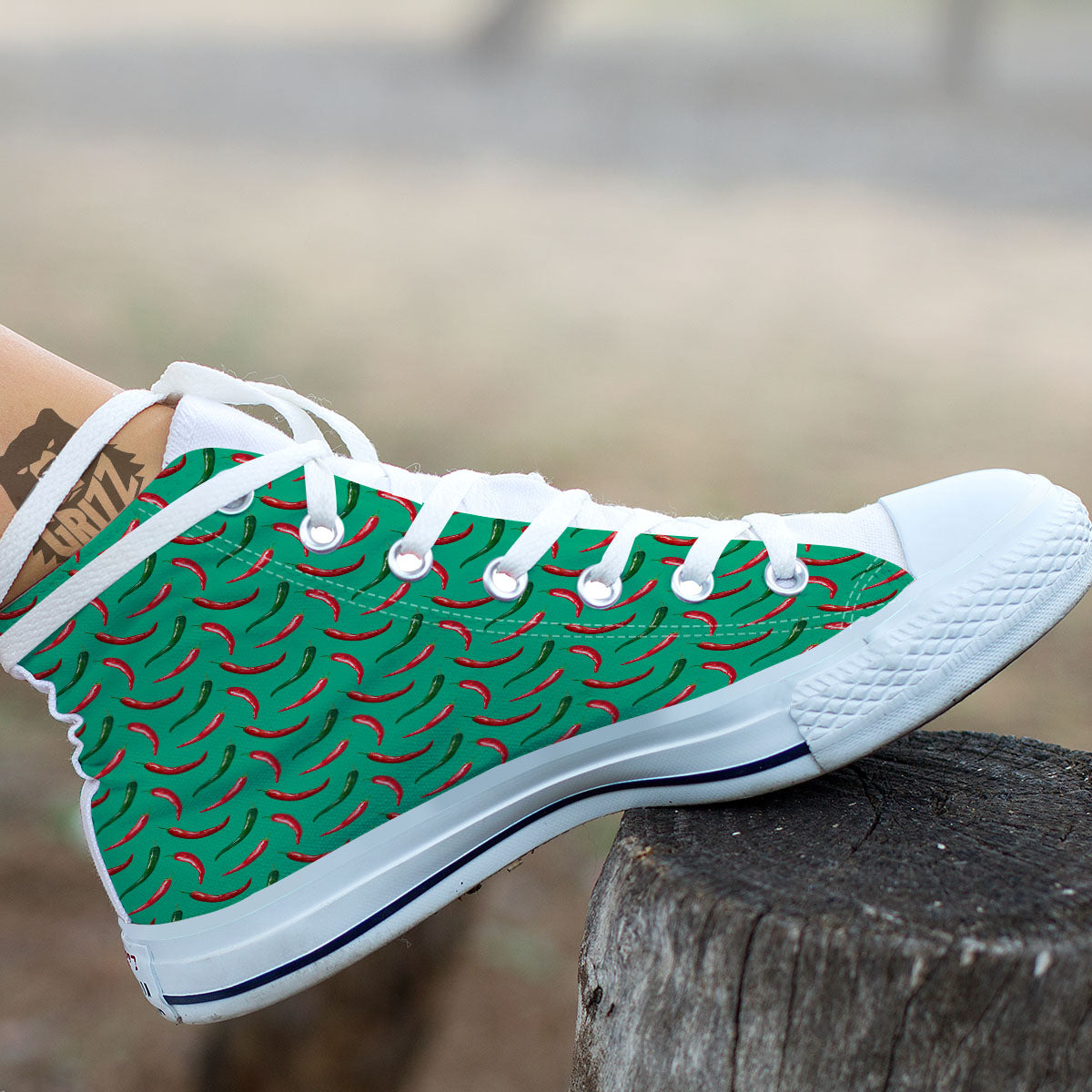 Peppers Chili Green Print Pattern White High Top Shoes-grizzshop