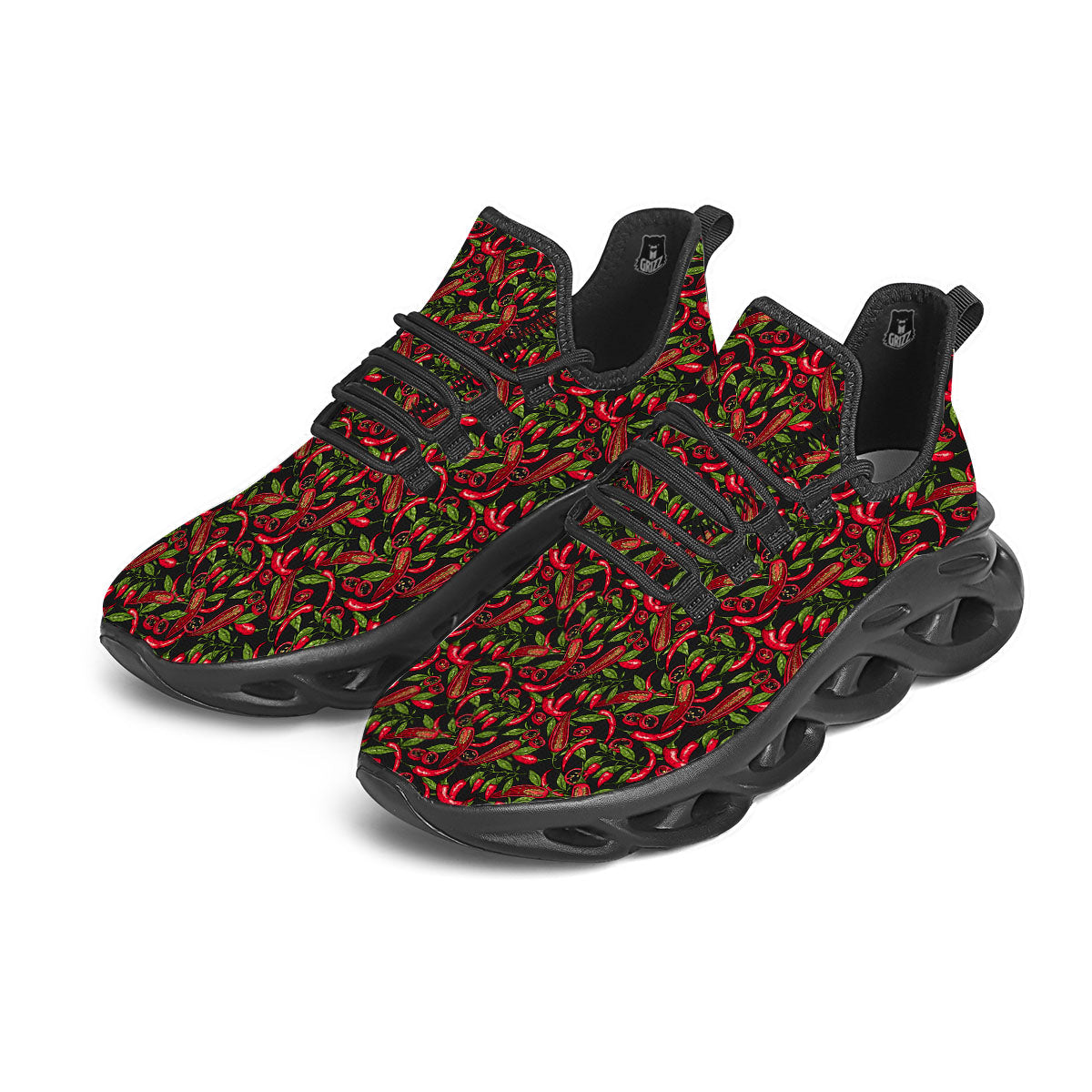 Peppers Hot Chili Print Pattern Black Running Shoes-grizzshop