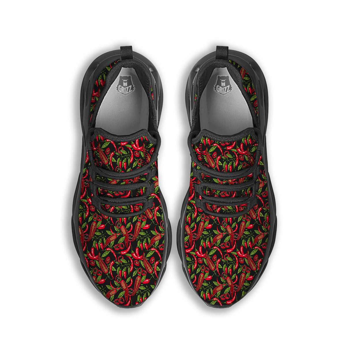 Peppers Hot Chili Print Pattern Black Running Shoes-grizzshop