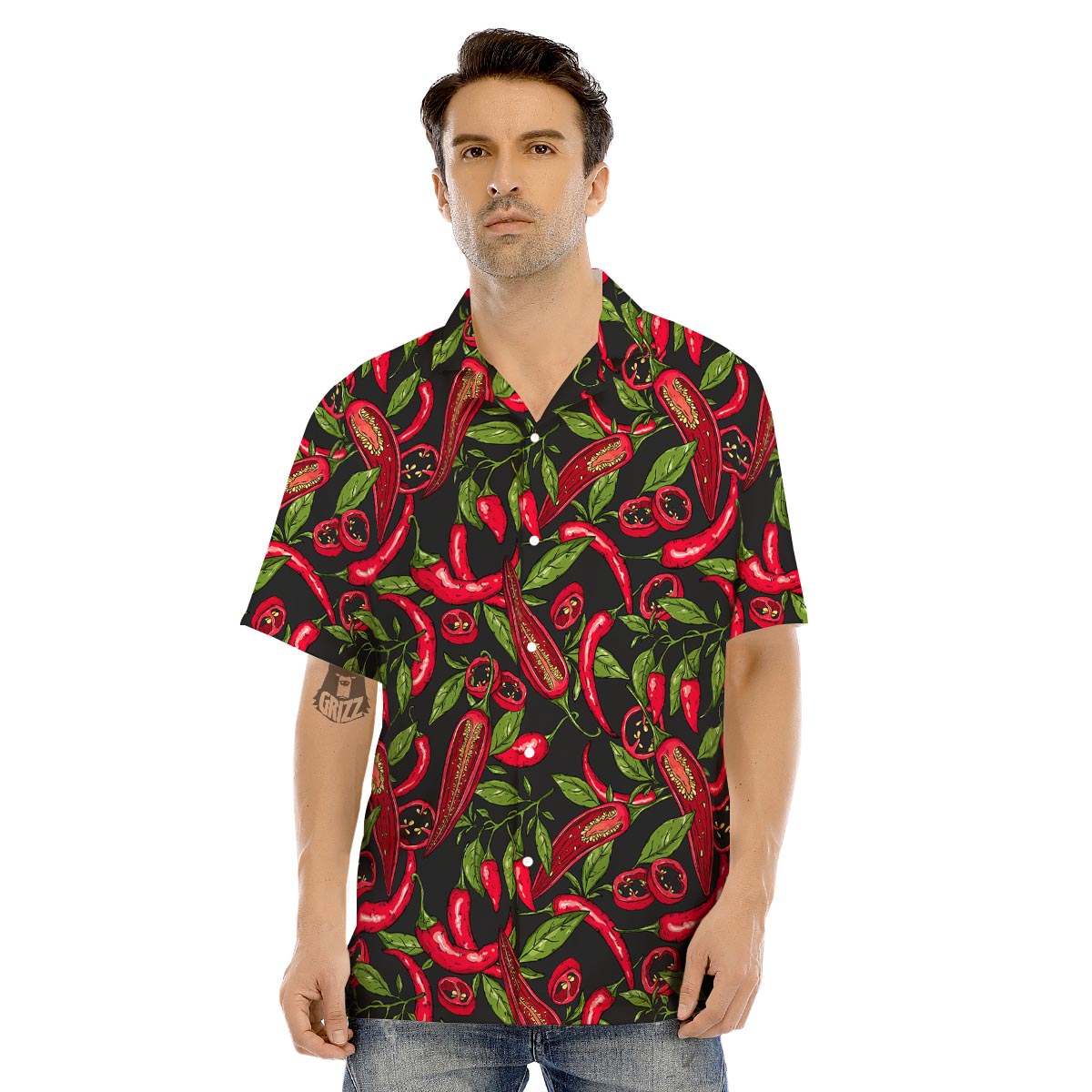 Peppers Red Chili Print Pattern Men's Hawaiian Shirt-grizzshop
