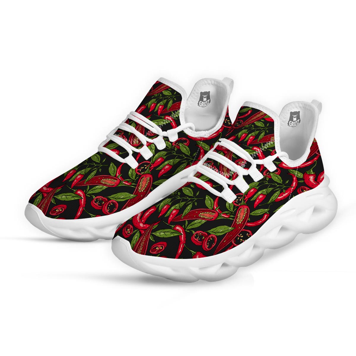 Peppers Red Chili Print Pattern White Running Shoes-grizzshop