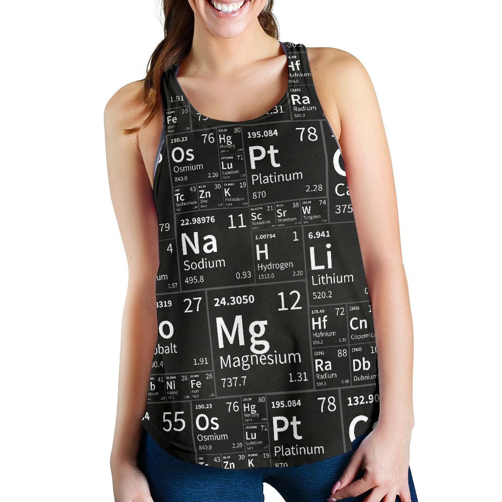 Periodic Table Science Print Pattern Women's Racerback Tank Tops-grizzshop