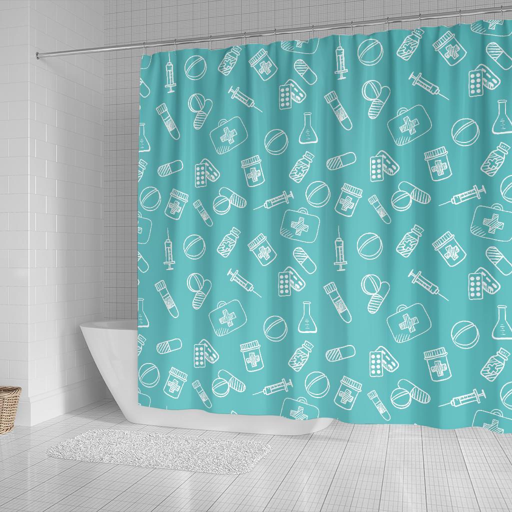 Pharmacy Pastel Pattern Print Bathroom Shower Curtain-grizzshop