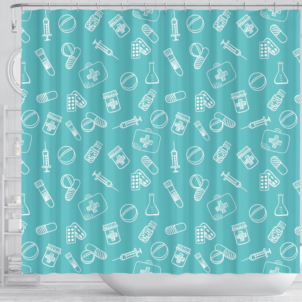 Pharmacy Pastel Pattern Print Bathroom Shower Curtain-grizzshop