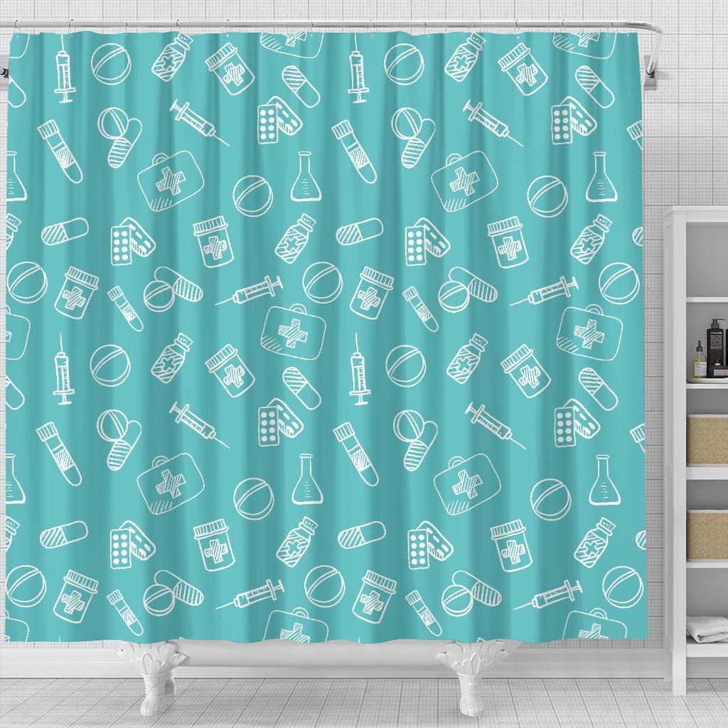 Pharmacy Pastel Pattern Print Bathroom Shower Curtain-grizzshop