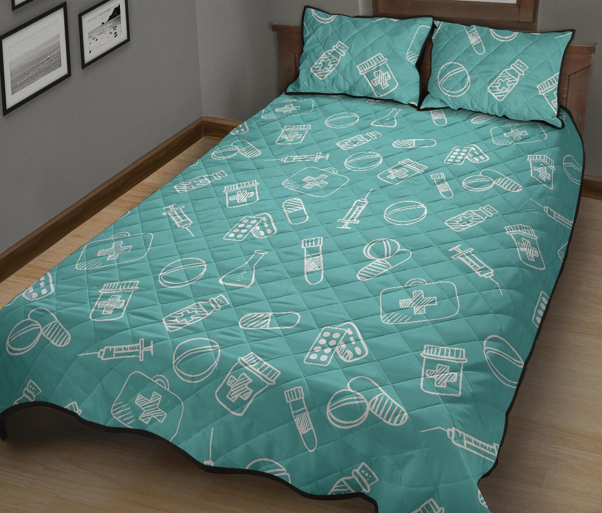 Pharmacy Pastel Pattern Print Bed Set Quilt-grizzshop