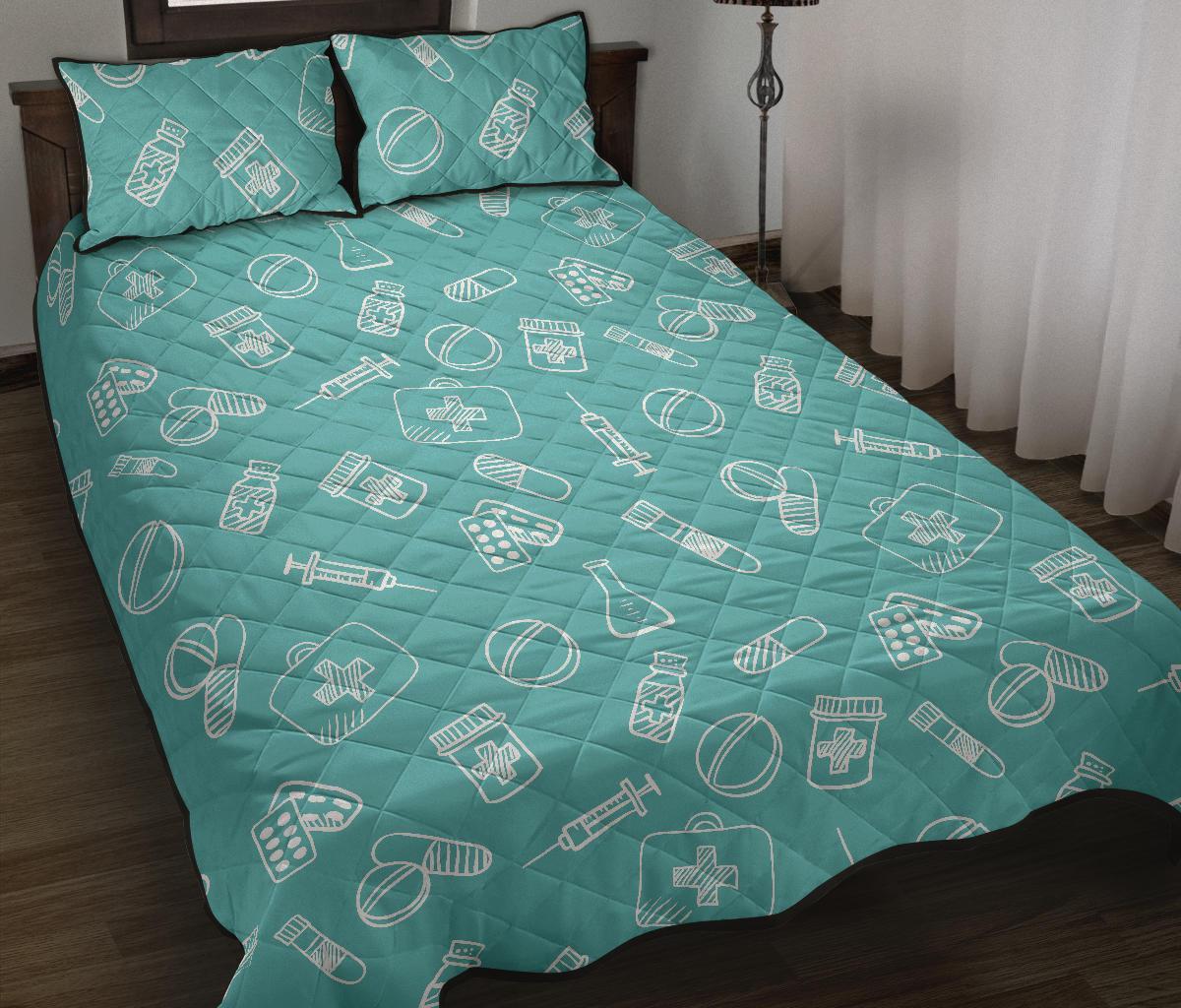 Pharmacy Pastel Pattern Print Bed Set Quilt-grizzshop