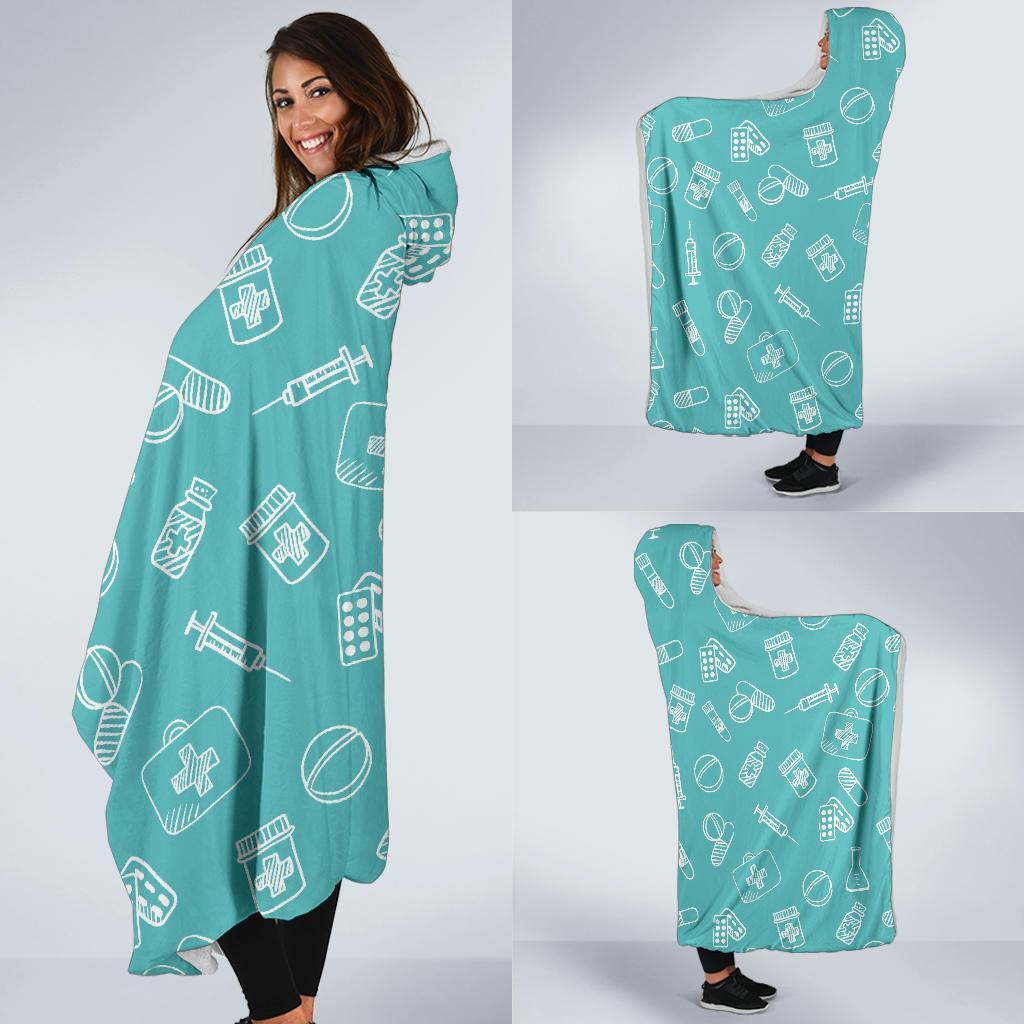 Pharmacy Pastel Pattern Print Hooded Blanket-grizzshop