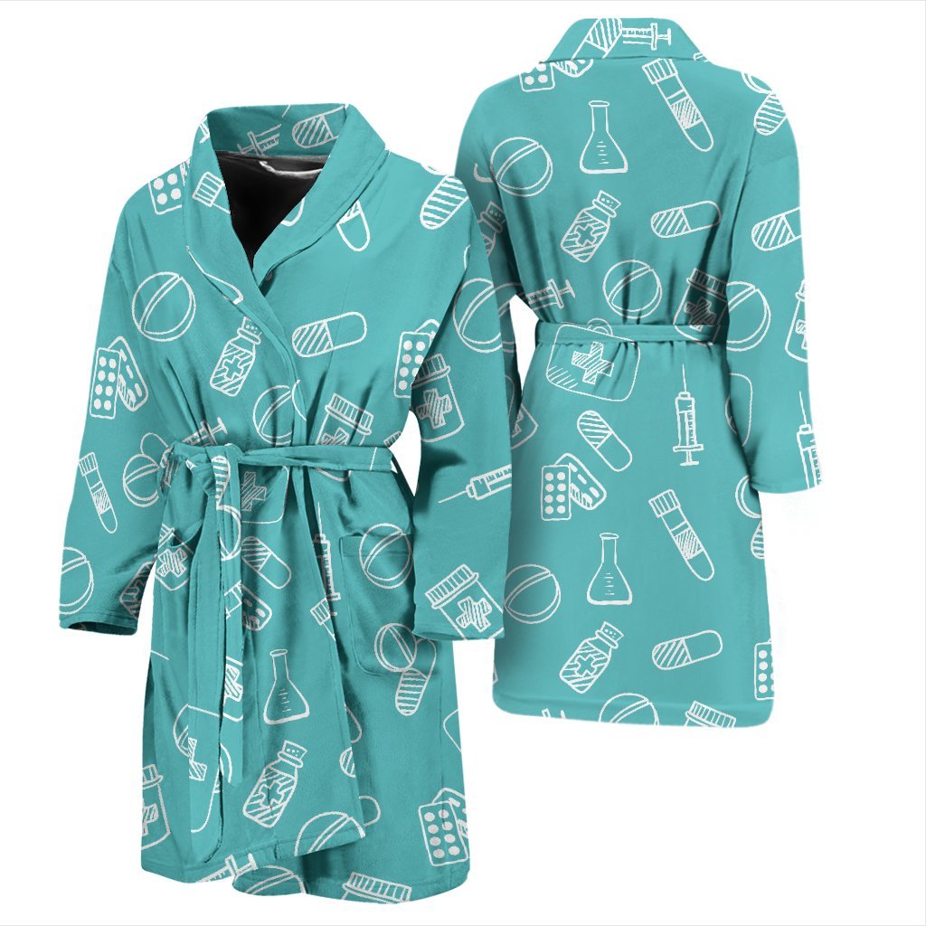 Pharmacy Pastel Pattern Print Men Long Robe-grizzshop