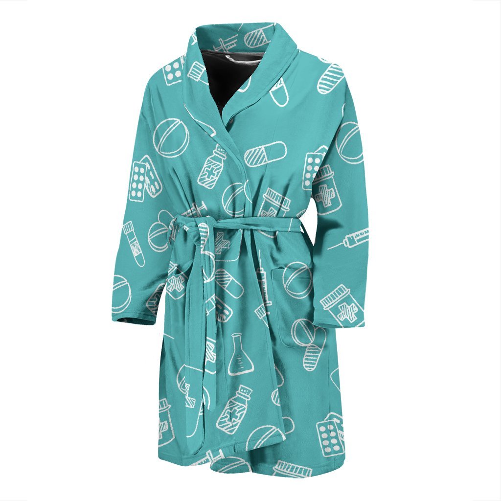 Pharmacy Pastel Pattern Print Men Long Robe-grizzshop