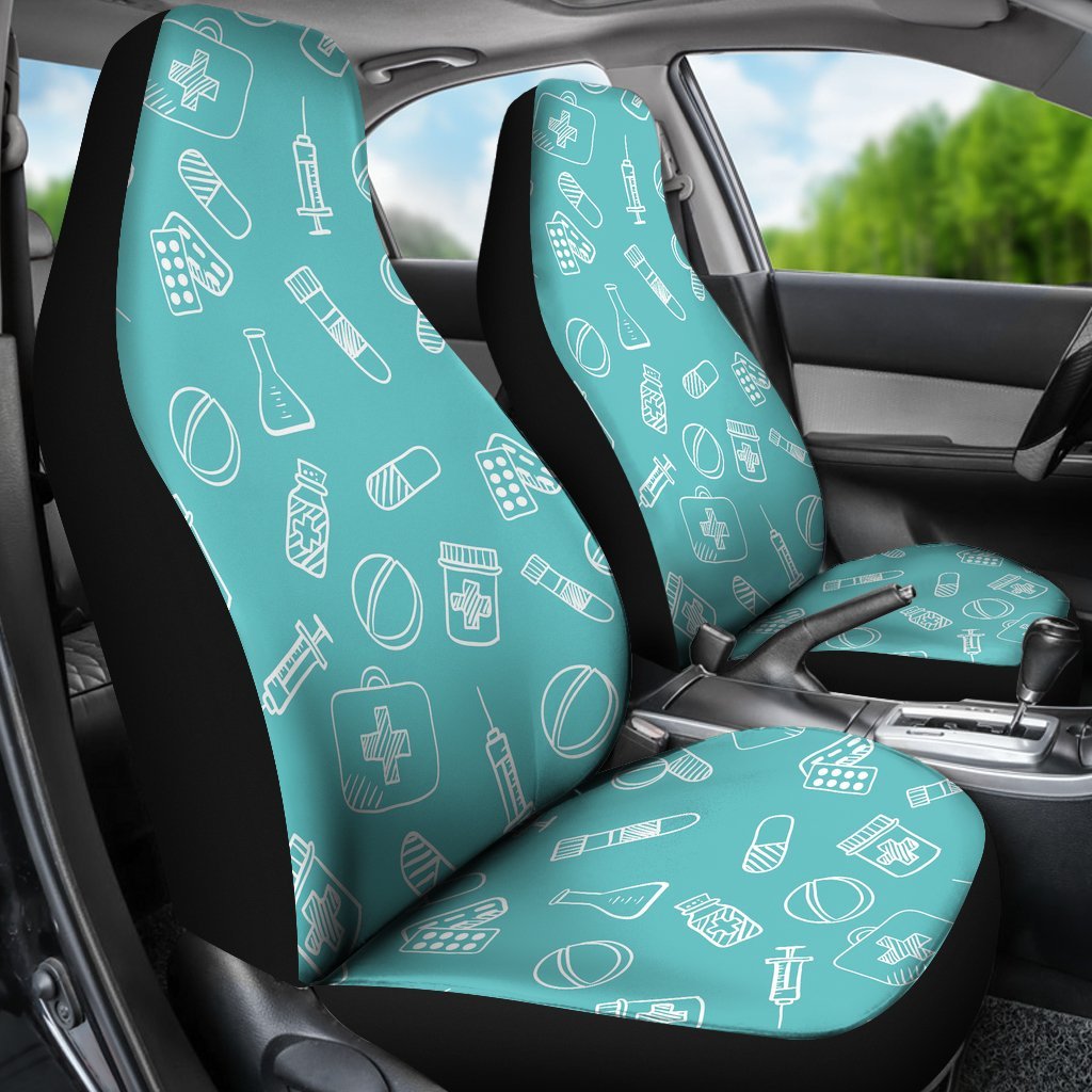 Pharmacy Pastel Pattern Print Universal Fit Car Seat Covers-grizzshop