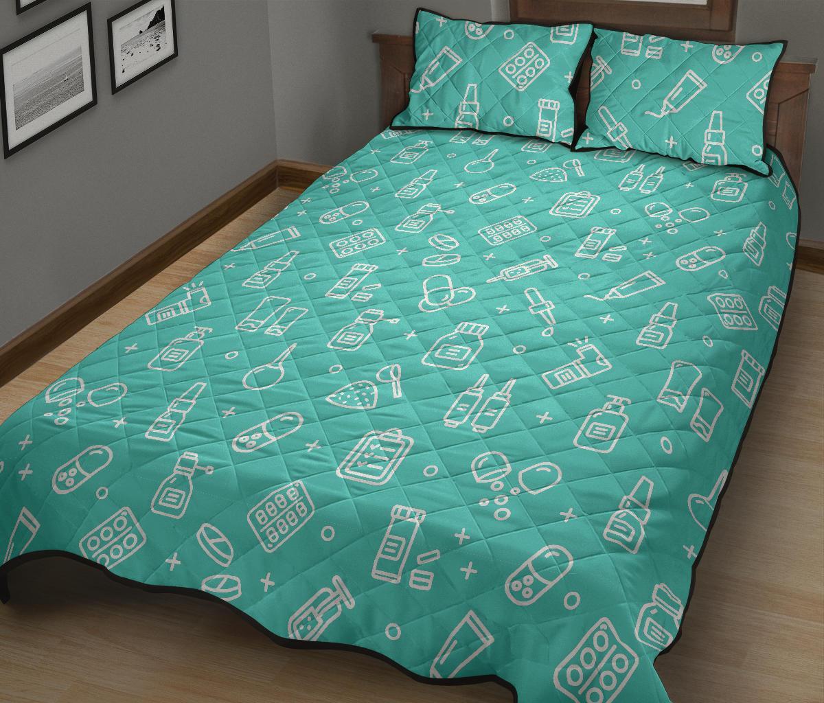 Pharmacy Pastel Print Pattern Bed Set Quilt-grizzshop