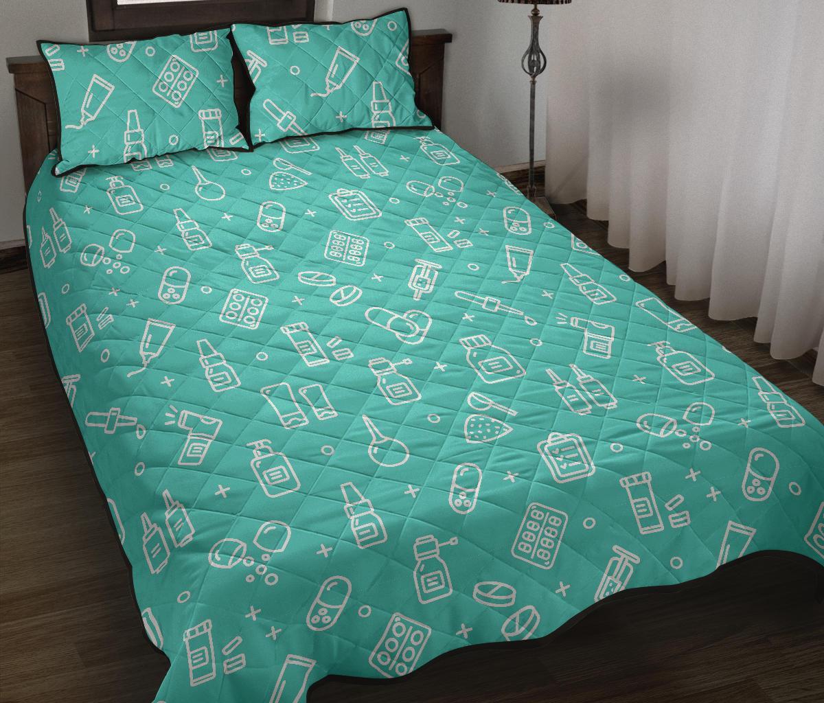 Pharmacy Pastel Print Pattern Bed Set Quilt-grizzshop