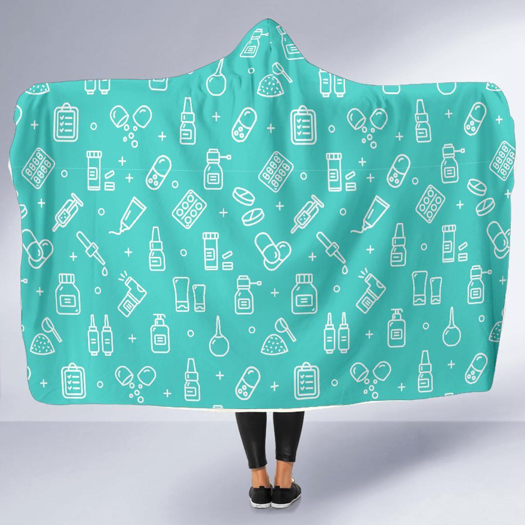 Pharmacy Pastel Print Pattern Hooded Blanket-grizzshop