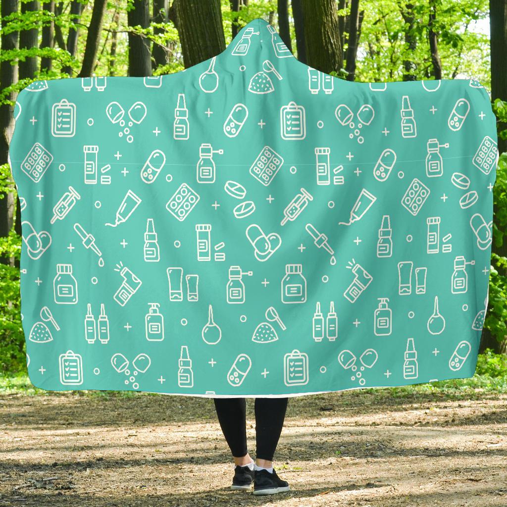 Pharmacy Pastel Print Pattern Hooded Blanket-grizzshop