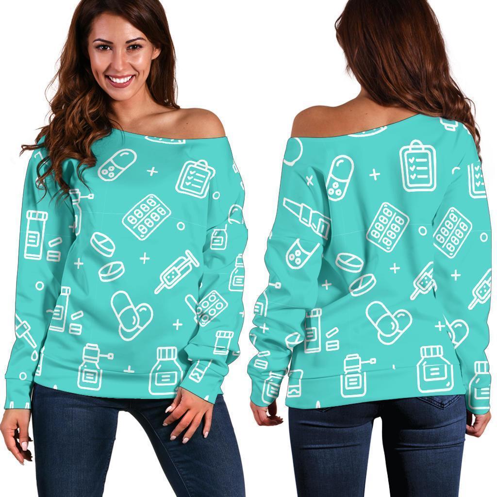 Pharmacy Pastel Print Pattern Women Off Shoulder Sweatshirt-grizzshop