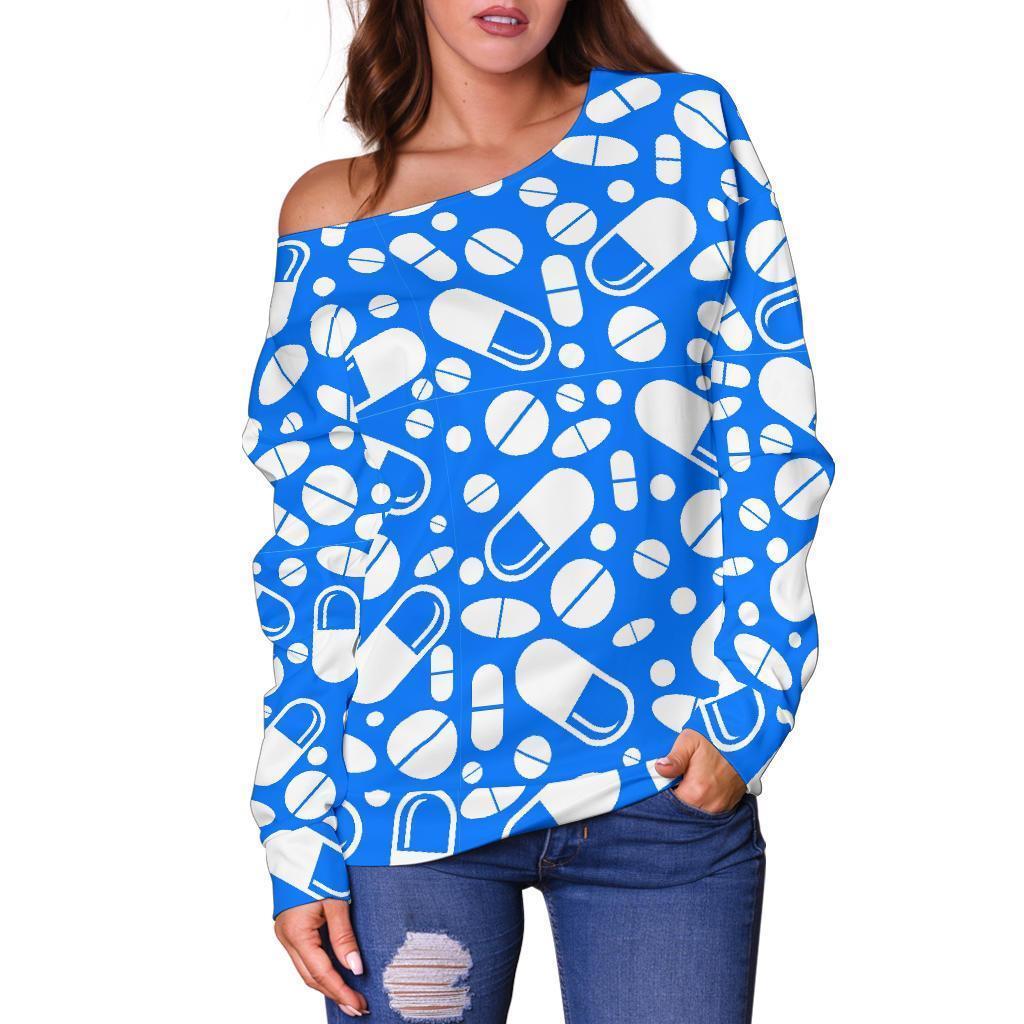 Pharmacy Pattern Print Women Off Shoulder Sweatshirt-grizzshop