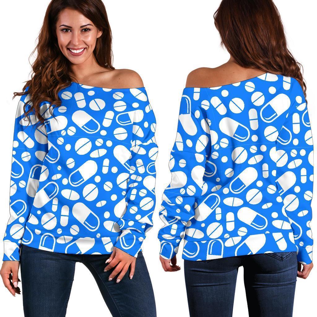 Pharmacy Pattern Print Women Off Shoulder Sweatshirt-grizzshop