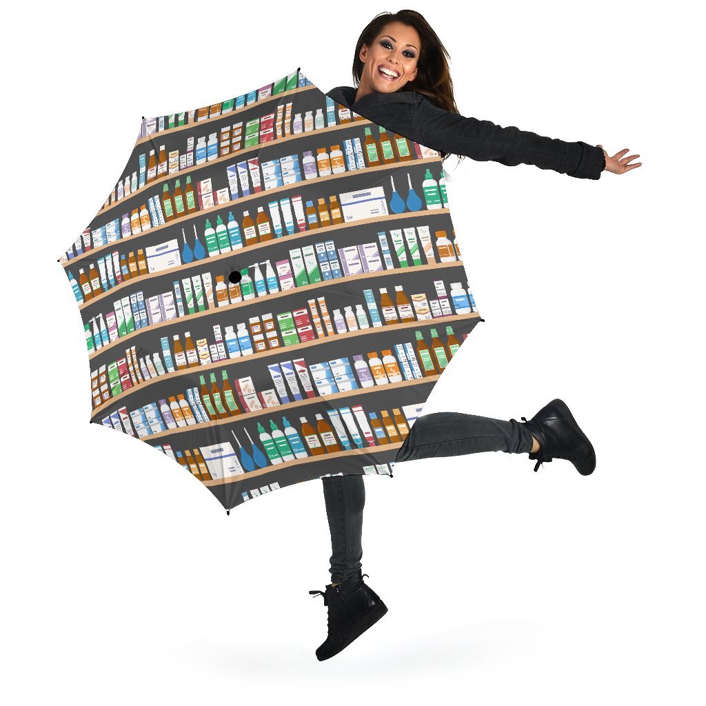 Pharmacy Print Pattern Automatic Foldable Umbrella-grizzshop