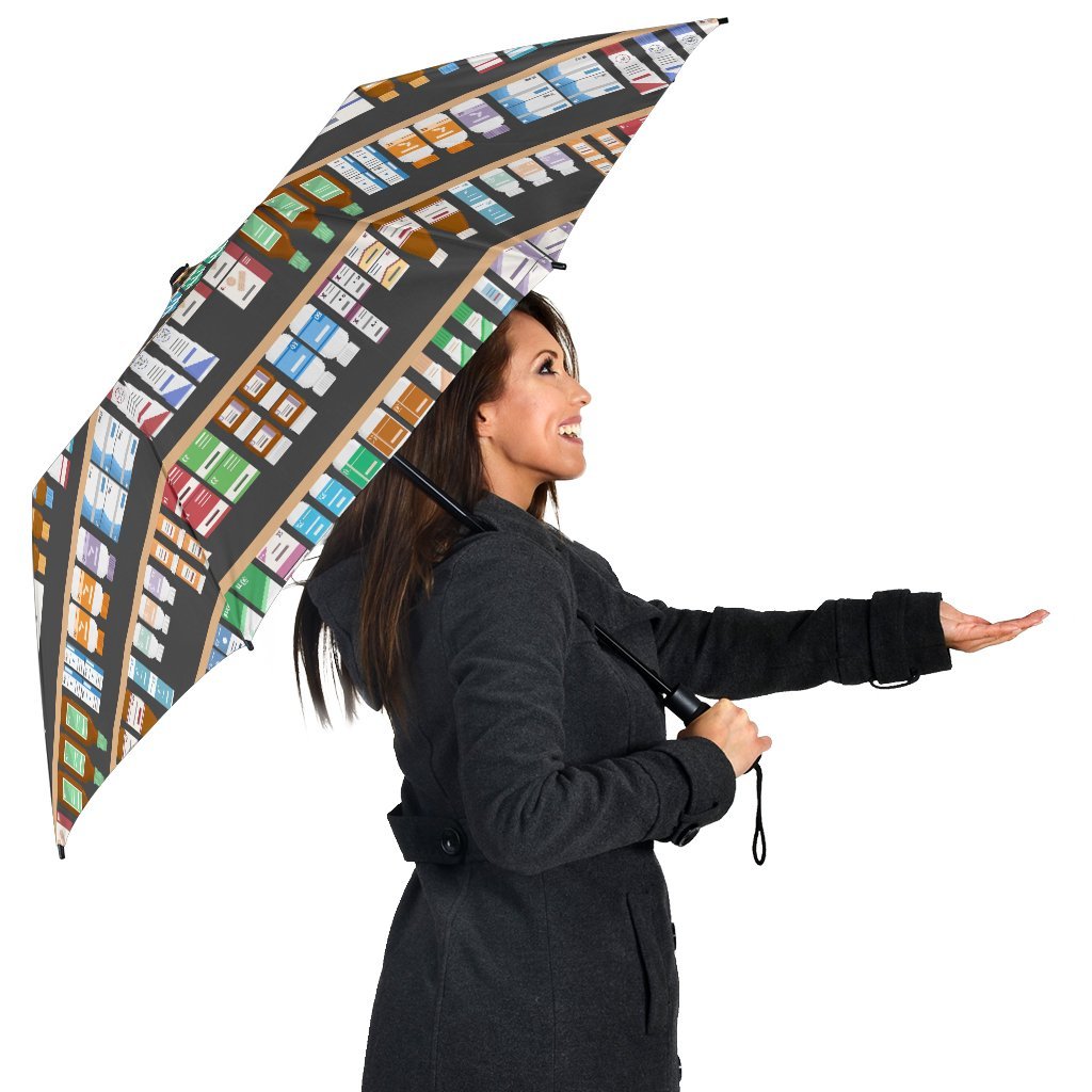 Pharmacy Print Pattern Automatic Foldable Umbrella-grizzshop