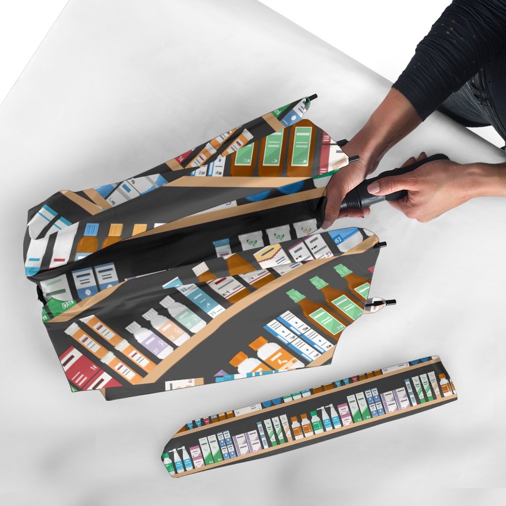 Pharmacy Print Pattern Automatic Foldable Umbrella-grizzshop