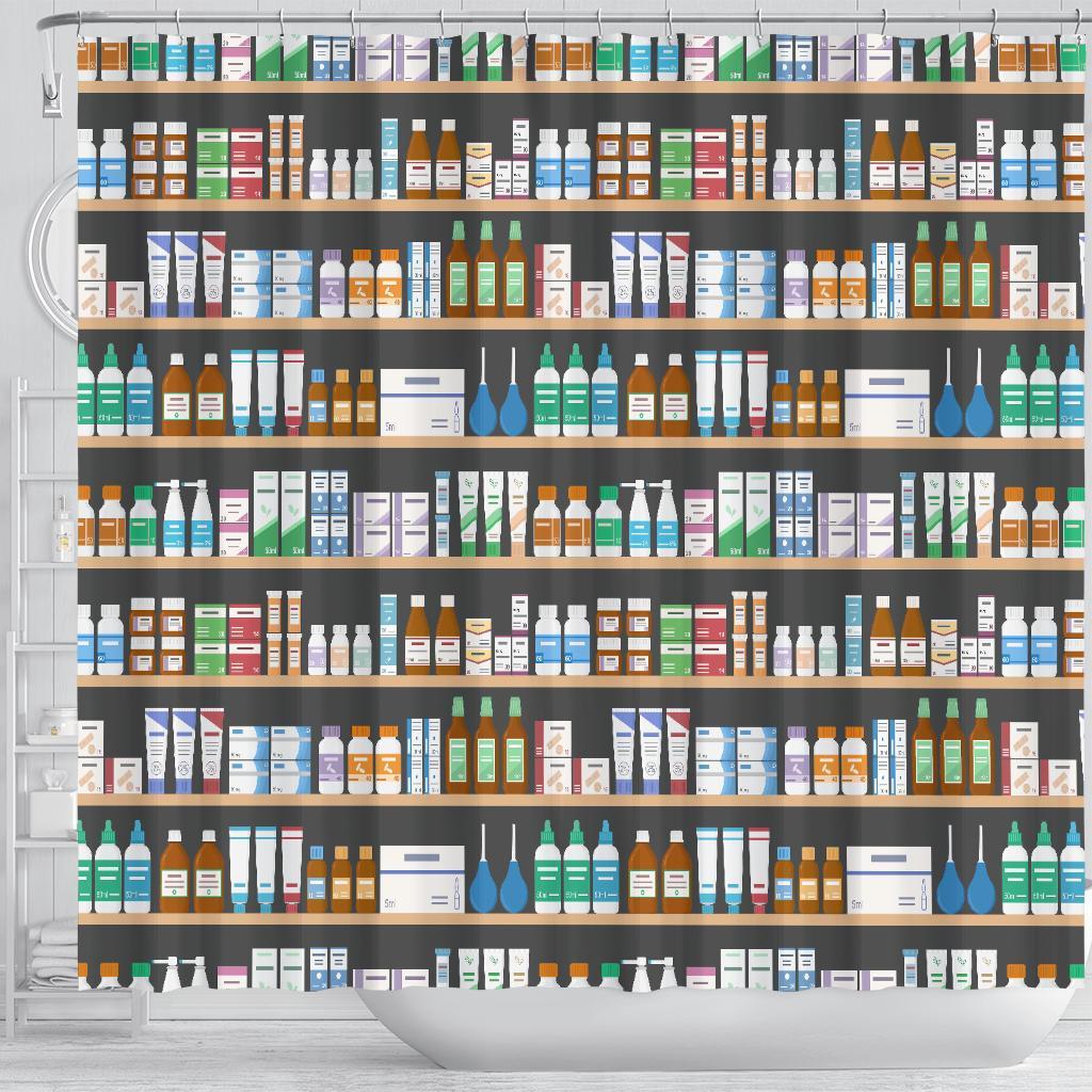 Pharmacy Print Pattern Bathroom Shower Curtain-grizzshop